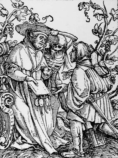 De Dood en de Kardinaal, uit De Dans van de Dood, gegraveerd door Hans Lutzelburger, c.1538 door Hans after Holbein the Younger