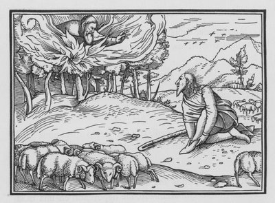 God verschijnt aan Mozes in een brandende struik, Exodus III, 5 door Hans after Holbein the Younger