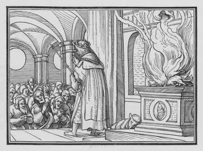 Salomo zegent het volk en prijst God, 2 Kronieken VI, 12 door Hans after Holbein the Younger