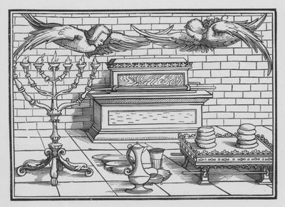De ark, de verzoendeksel, de cherubijnen, de tafel en de kandelaar, Exodus XXV, 21, 22 door Hans after Holbein the Younger
