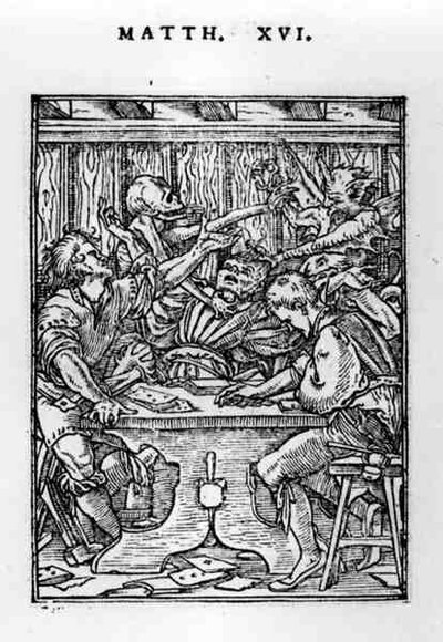 De Spelers, uit de Dans van de Dood serie, gegraveerd door Hans Lutzelburger (fl.1505-26) c.1526-28 door Hans after Holbein the Younger