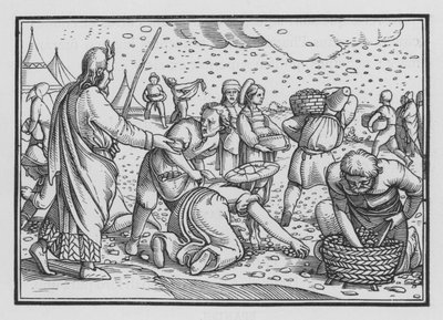 De Israëlieten mopperen vanwege gebrek aan brood, Exodus XVI, 4 door Hans after Holbein the Younger