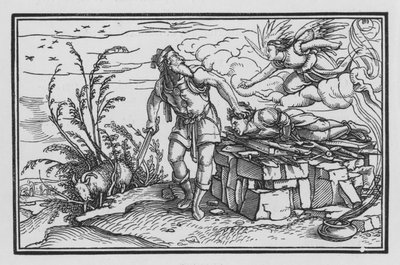 De beproeving van Abrahams geloof, Genesis XXII, 10 door Hans after Holbein the Younger