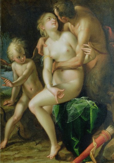 Jupiter, Antiope en Cupido door Hans von Aachen