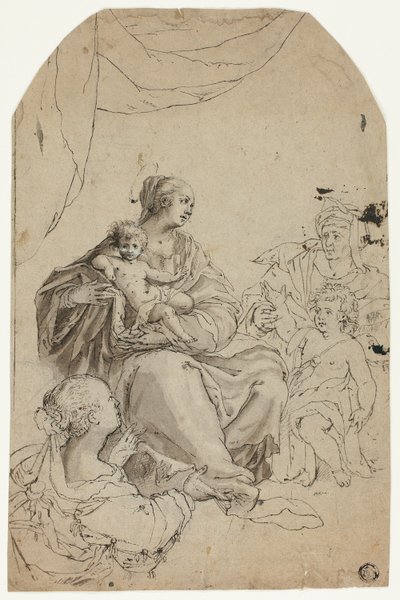 Madonna en kind met de heiligen Elizabeth, Johannes en Anne door Hans von Aachen