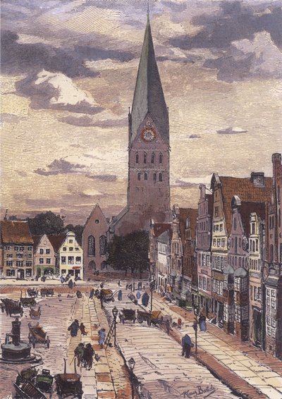 Am Sande (zicht naar het oosten naar de toren van de St. Johanniskirche) door Hans von Bartels