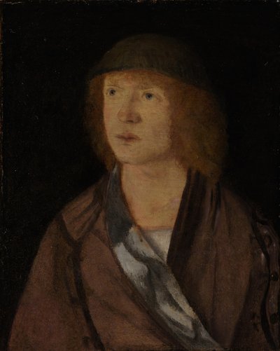 Portret van een Jonge Man, omgekeerd Meisje dat een Krans Maakt, ca. 1508 door Hans von Kulmbach