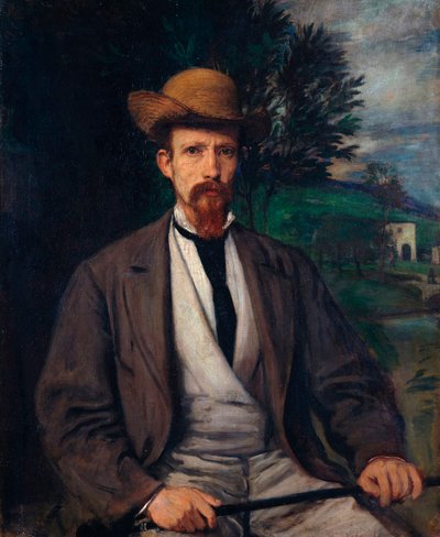 Zelfportret met gele hoed door Hans von Marées