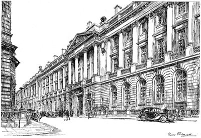 De buitenkant van het RAC Clubhuis in Pall Mall, Londen, 1946 door Hanslip Fletcher