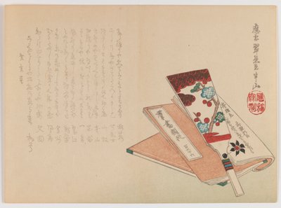 Shuttle en boek, c.lente 1860 door Hanzan Matsukawa