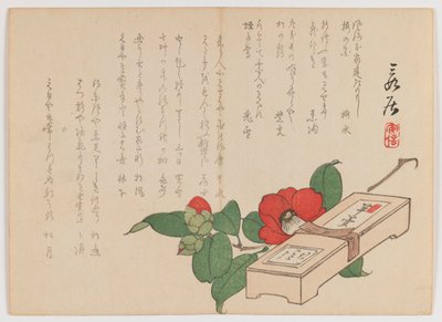 Camellia met snoepdoos (Yokan), c.1860 door Hanzan Matsukawa