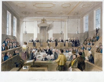 Binnen het Central Criminal Court, Old Bailey, met een rechtszitting, City of London, 1840 door Harden Sidney Melville