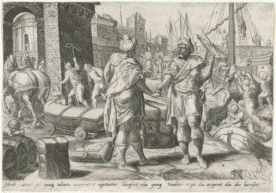 Dienaar met de vijf talenten drijft handel Gelijkenis van de talenten (series title) door Harmen Jansz Muller