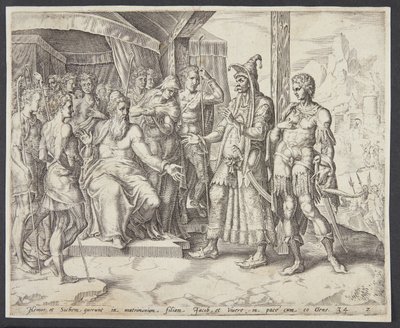 Hamor en Sichem vragen Jakob om de hand van Dina door Harmen Jansz. Muller