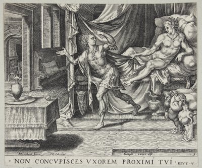 Jozef vlucht voor de vrouw van Potifar door Harmen Jansz. Muller