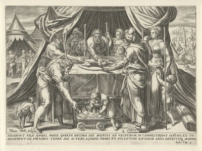 Viering van Pesach in het beloofde land (De geschiedenis van Jozua) door Harmen Jansz Muller