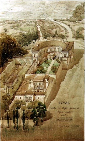 Een perspectief van de Villa di Papa Giulio in Rome door Harold Chalton Bradshaw
