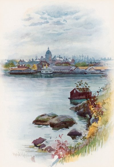 Een uitzicht op het Parlementshuis, Victoria, Brits-Columbia door Harold Copping