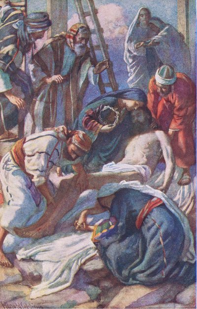 Bij het kruis, illustratie uit Harold Copping Pictures: The Crown Series, ca. 1920s door Harold Copping
