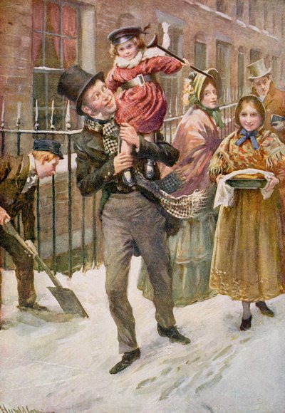 Bob Cratchit en Tiny Tim, illustratie voor 