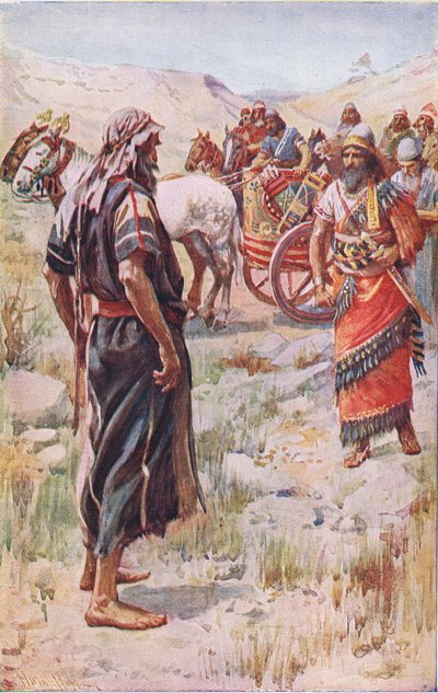 Elia en Achab, illustratie uit Pictures That Teach The Crown Series, 1920 door Harold Copping
