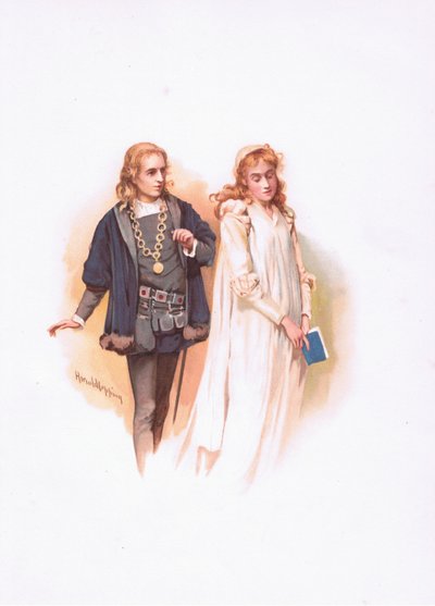 Hamlet en Ophelia, illustratie uit Hamlet door Harold Copping
