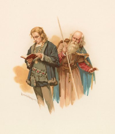 Hamlet leest, met Polonius erachter door Harold Copping