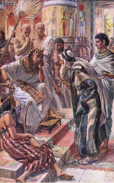 Jacob voor Farao, illustratie uit Pictures That Teach The Crown Series, 1920 door Harold Copping