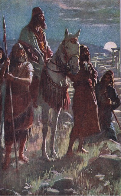 Nehemiahs middernachtelijke onderzoek, illustratie uit Pictures That Teach The Crown Series, 1920 door Harold Copping