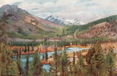 De Bow-rivier bij Banff door Harold Copping