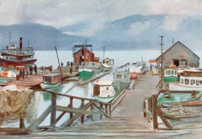 De vismarkt, Vancouver, de muggenvloot door Harold Copping