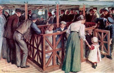 De zandbak voor kinderen tussen dekken op de SS Empress of Britain door Harold Copping