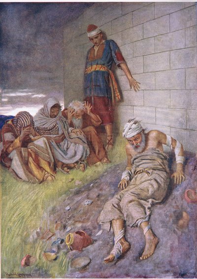 Het geduld van Job, illustratie uit Pictures That Teach The Crown Series, 1920 door Harold Copping