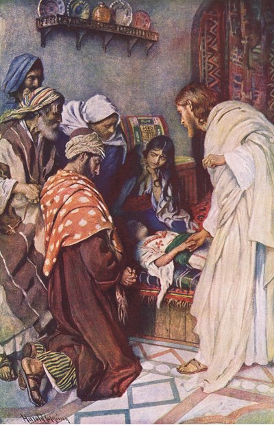 De opwekking van de dochter van Jairus, illustratie uit Harold Copping Pictures: The Crown Series, ca. 1920s door Harold Copping