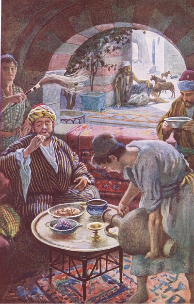 De rijke man en Lazarus, illustratie uit Harold Copping Pictures: The Crown Series, ca. 1920s door Harold Copping