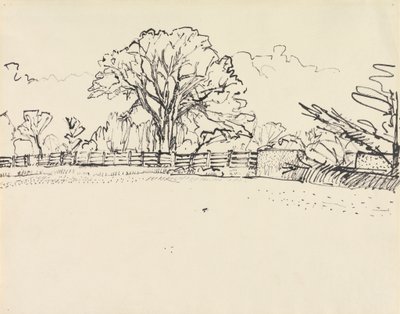 Landschap met een hek door Harold Gilman