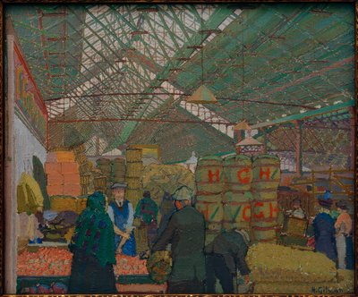 Markt in Leeds door Harold Gilman