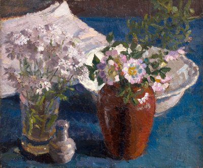 Stilleven: Bloemen op een tafel, ca. 1909 (olieverf op doek) door Harold Gilman
