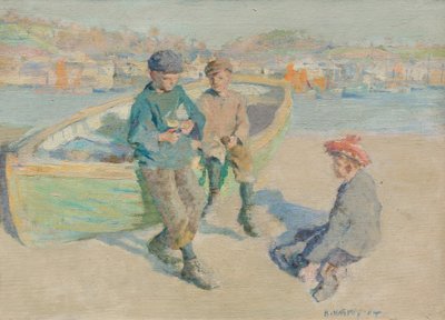 Kinderen in de haven van Newlyn door Harold Harvey