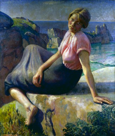 Meisje op een klif door Harold Harvey