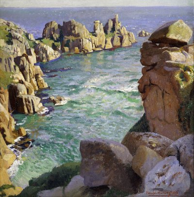 Logans Rock, Porthcurno Strand, Cornwall door Harold Harvey