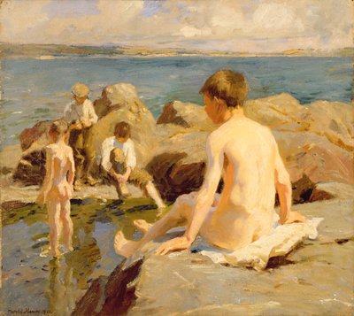 Op de rotsen bij Newlyn door Harold Harvey