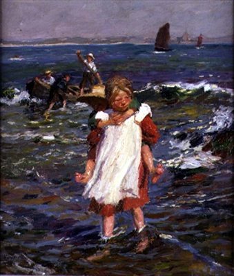 Wadend aan land door Harold Harvey