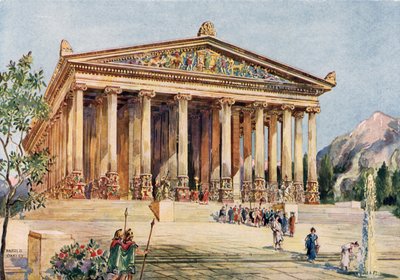 Torende Ionische gevel van de Tempel van de Efezische Diana door Harold Oakley