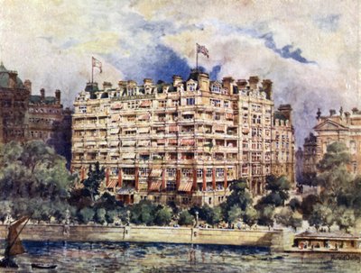 De rivierkant van het Savoy Hotel in 1889 door Harold Oakley
