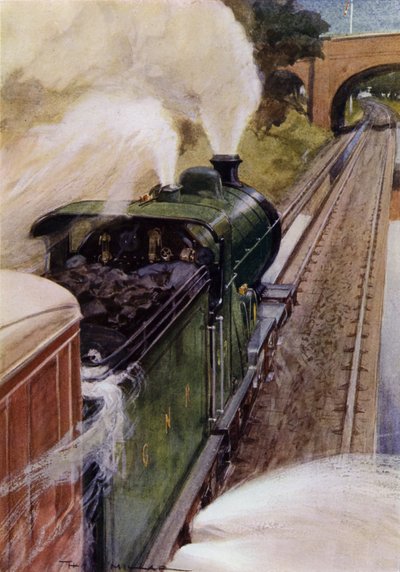 Stoomlocomotief op de Great Northern Railway die water opneemt door Harold Robert Millar
