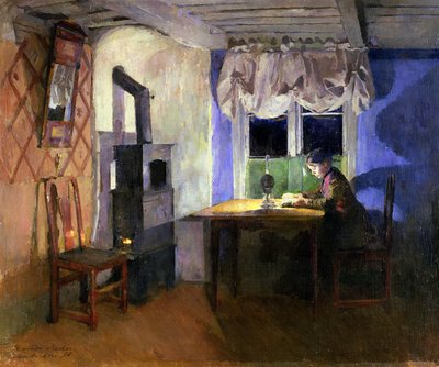 Bij lamplicht, 1890 door Harriet Backer