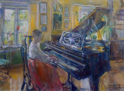 Muziek, interieur van Loiten pastorie door Harriet Backer