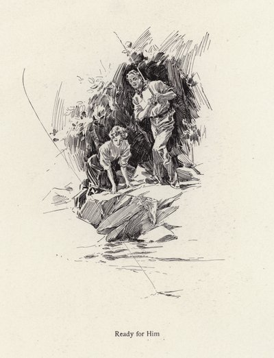Man en vrouw vissen in een rivier of stroom (litho) door Harrison Fisher