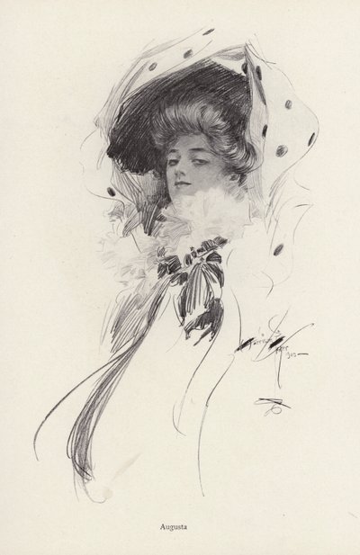 Portret van een vrouw genaamd Augusta (litho) door Harrison Fisher
